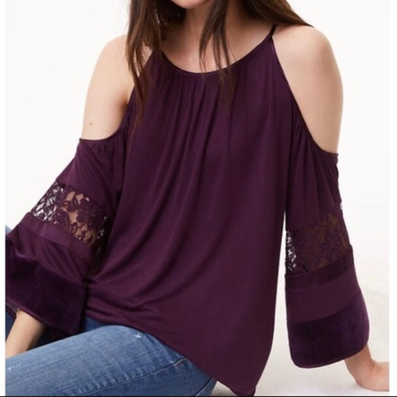 LOFT Tops - LOFT Velvet Lace Cold Shoulder Top